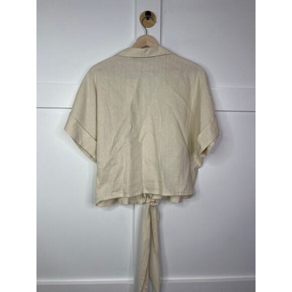 NWT Just Bee Queen Short Sleeves Linen Chiara Cropped Top Vanilla Size: Medium - Picture 7 of 9